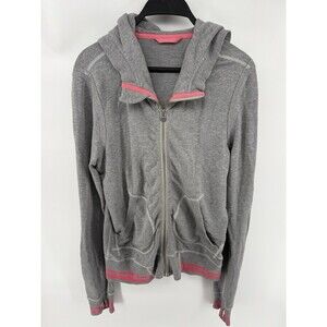 Lululemon Full Zip Hoodie Grey Pink Stripe Thumbhole Logo Size 8 Athletic Jacket